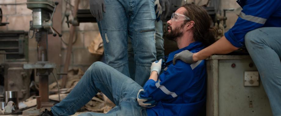 Man has industrial accident in industrial setting